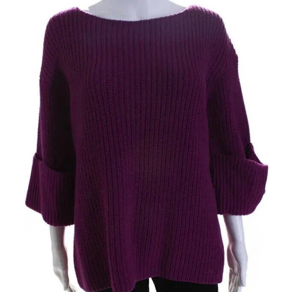 Odeeh Womens Crew Neck Half Sleeve Knit Sweater Pink Purple Size Large
